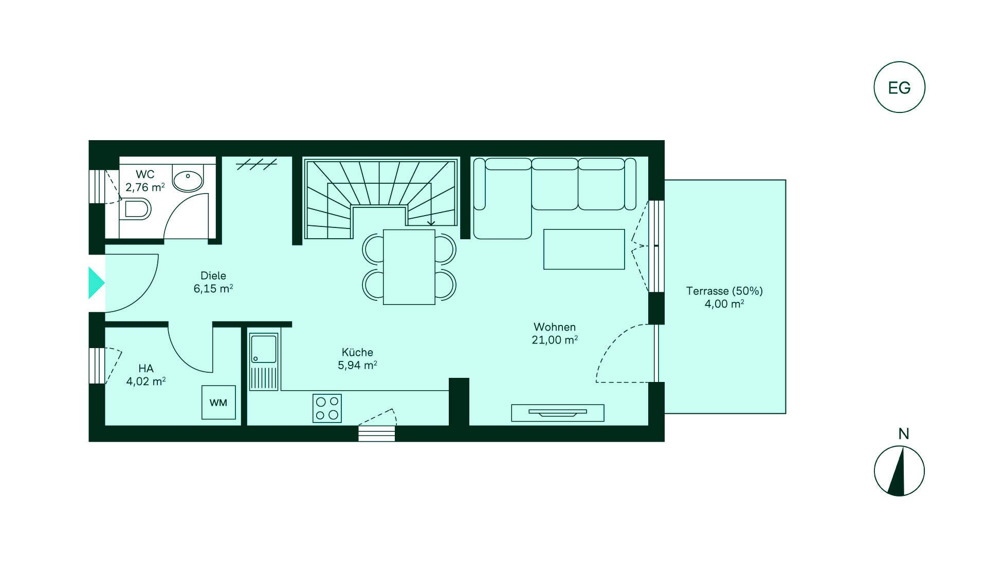 Reihenhaus Grundriss Erdgeschoss Grundriss des Erdgeschosses: Flur, Küche, Wohnzimmer, WC, Hausanschlussraum, Terrasse. Ideal für Ihr neues Zuhause!