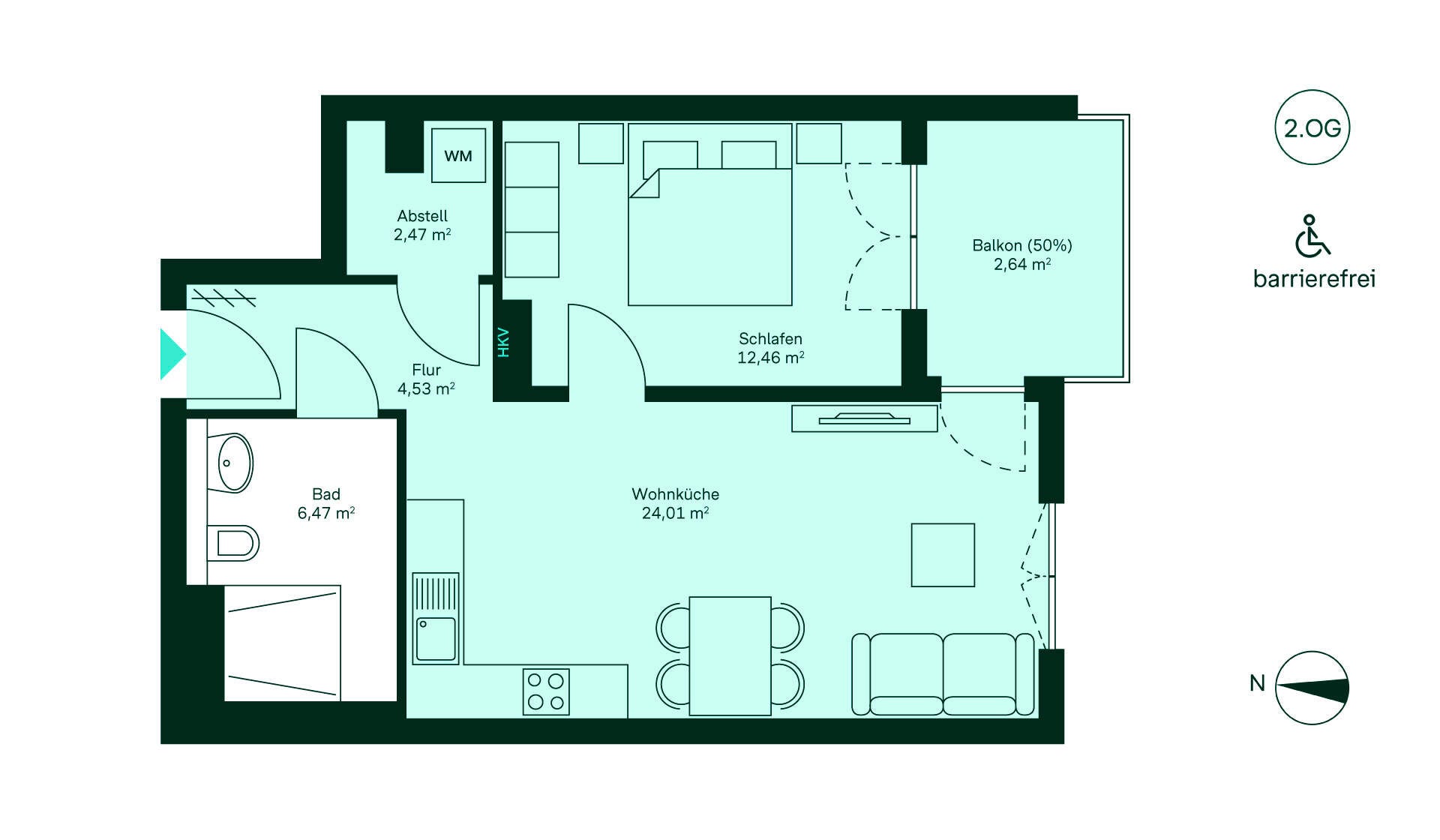 Grundriss der Eigentumswohnung 220 im Haus 11 Entdecken Sie diese barrierefreie Wohnung im 4. OG: Flur, Wohnküche, 3 Schlafzimmer, 2 Bäder, Dachterrasse. Perfekt für Familien!