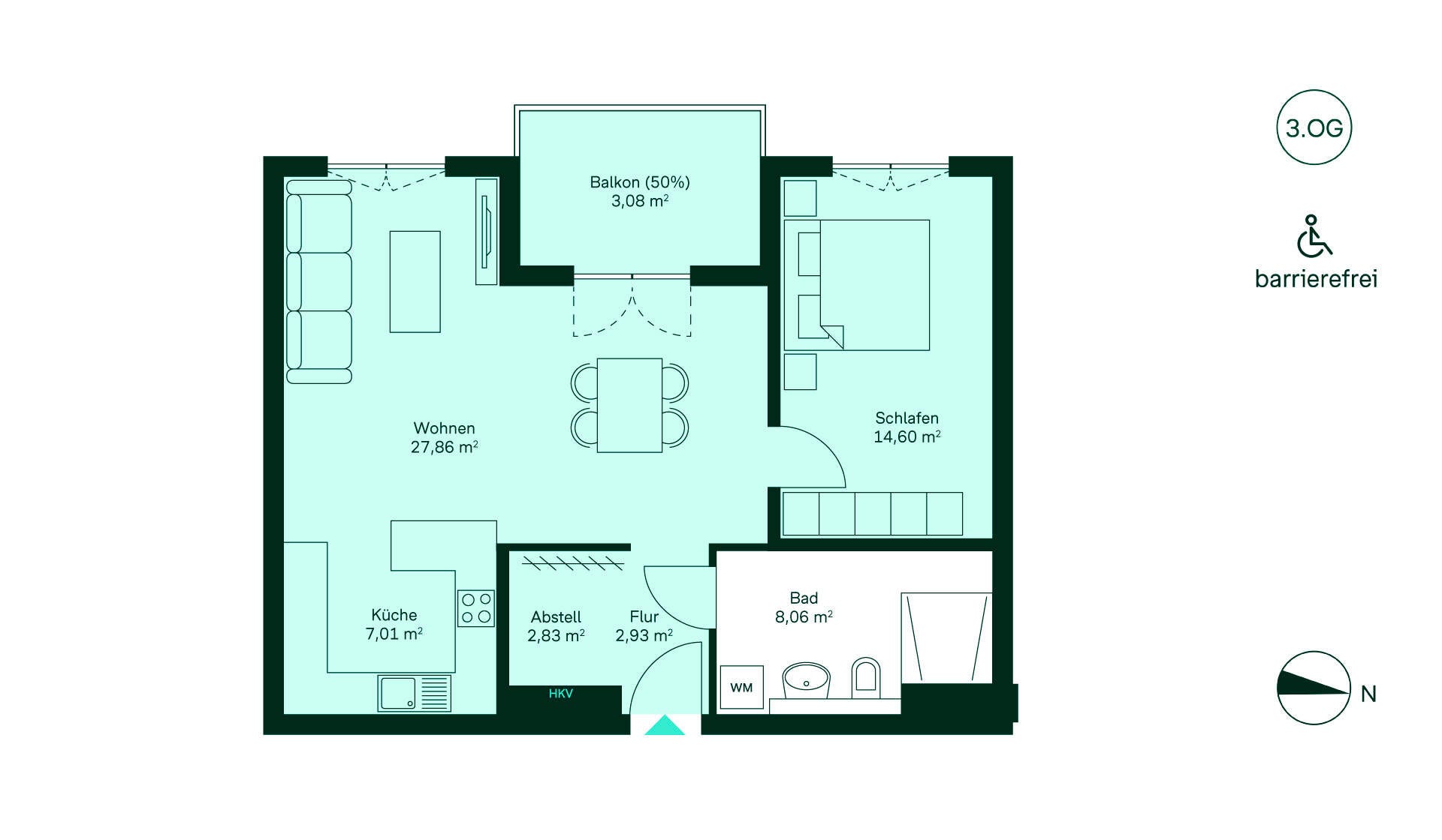 Grundriss der Eigentumswohnung 232 im Haus 11 Entdecken Sie den barrierefreien Grundriss: Flur, Wohnküche, 2 Kinderzimmer, Schlafzimmer, Bad, Loggia. Perfekt für Familien!