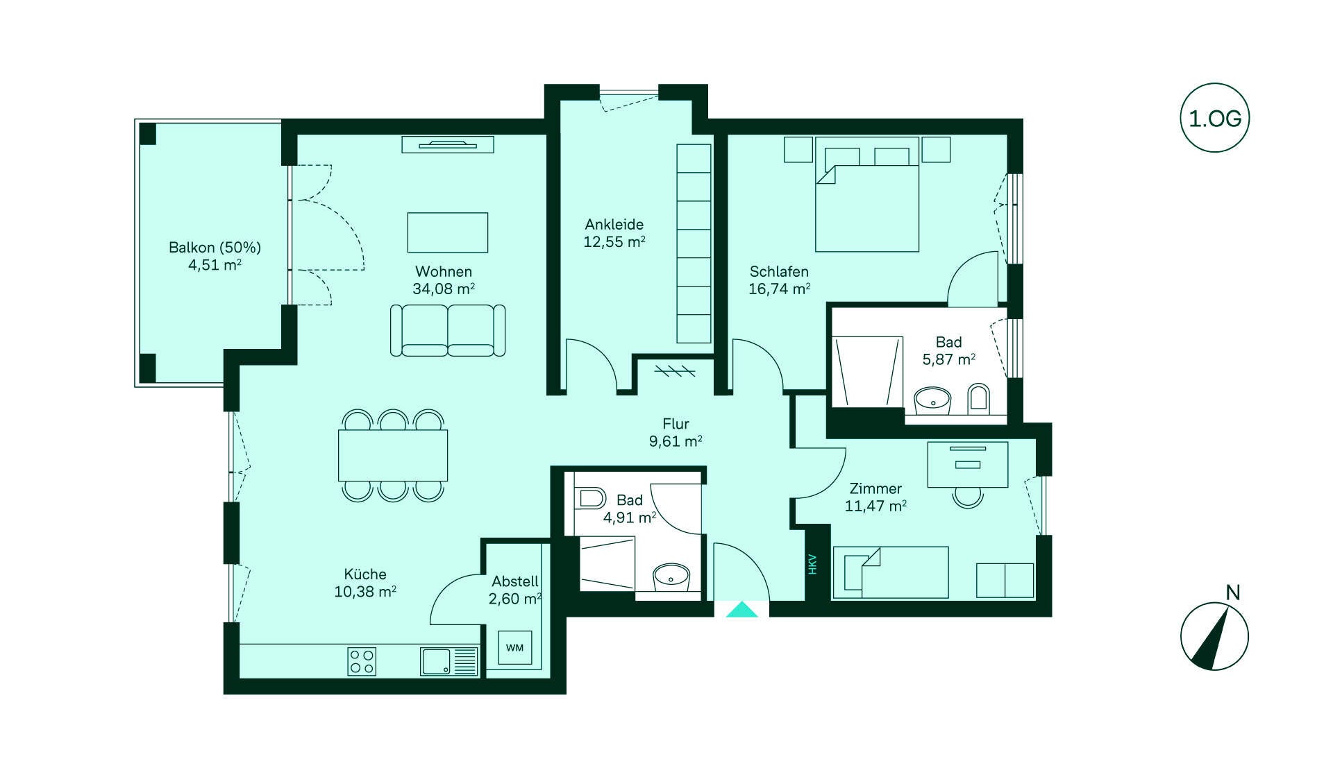 Grundriss Eigentumswohnung 022 Rheintalgärten Entdecken Sie Ihr neues Zuhause: Flur, offene Küche, Wohnzimmer, 2 Schlafzimmer, 2 Bäder, Balkon.