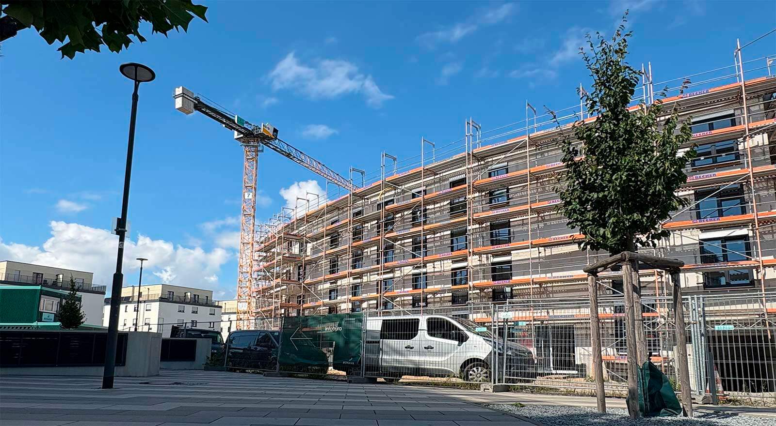 Blick auf die Baustelle im letzten Bauabschnitt im Quartier HUGOS