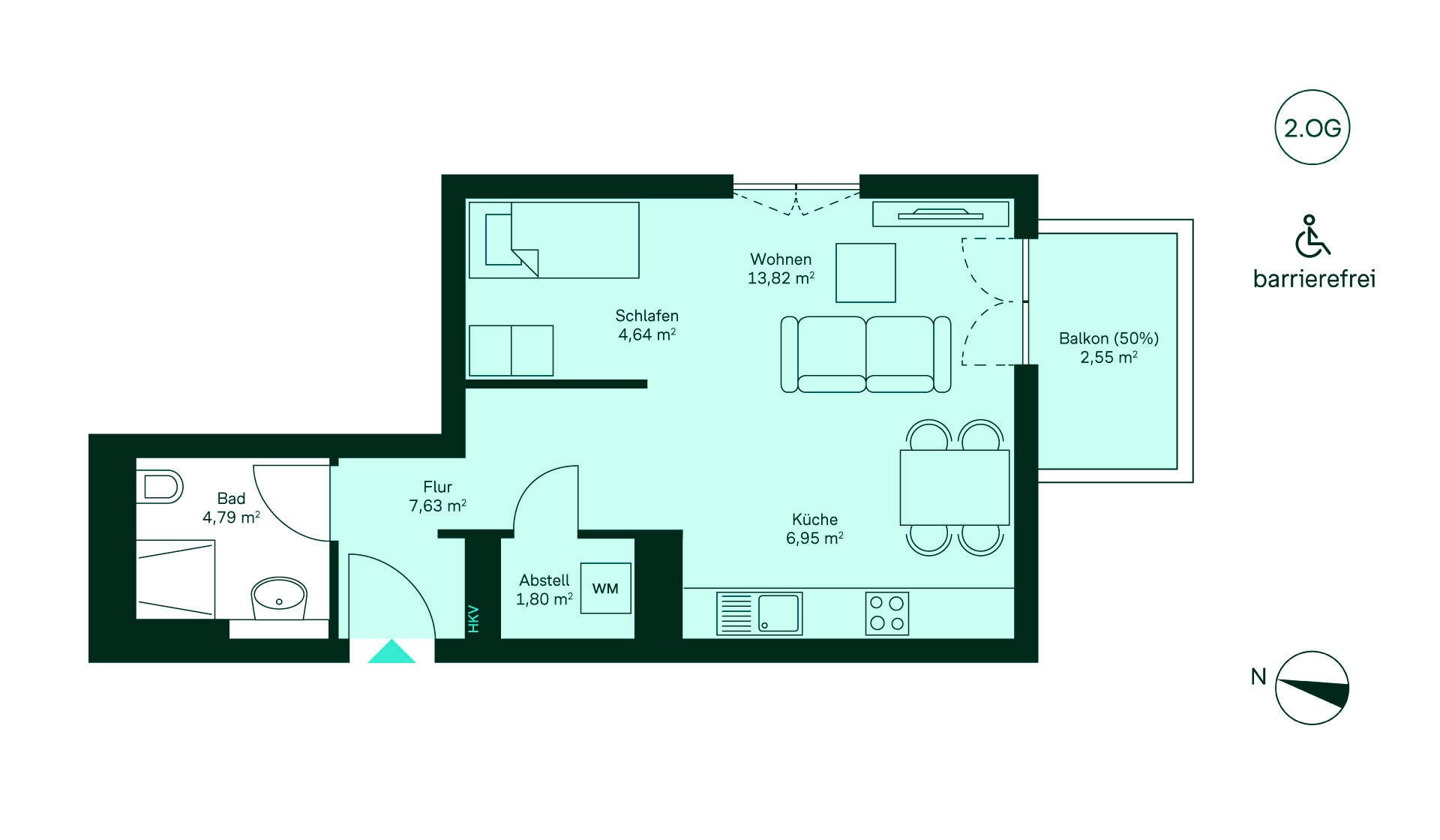 Grundriss Eigentumswohnung 037 Gartenstadt Karlshorst Entdecken Sie diese barrierefreie Wohnung im 2. OG: Flur, Küche, Wohnzimmer, Schlafzimmer, Bad und Balkon. Perfekt für Ihr neues Zuhause!