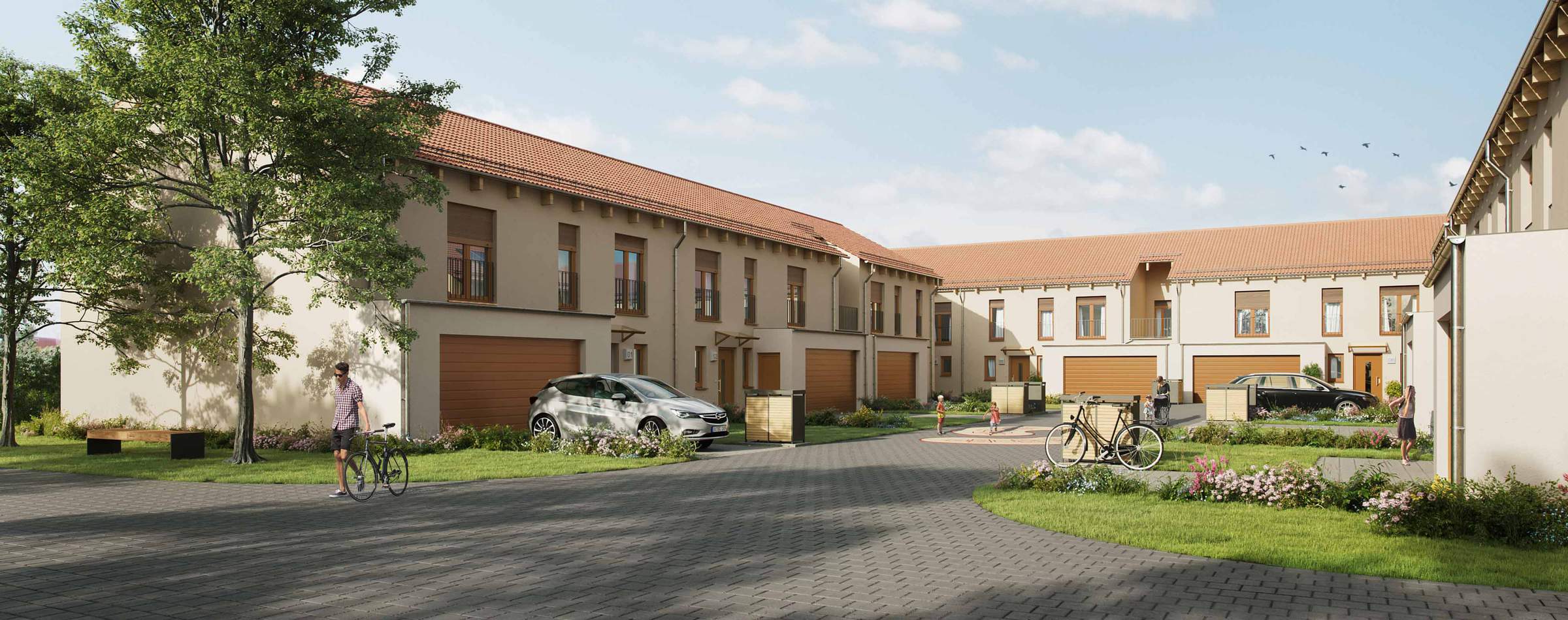 Nachhaltiges Neubauquartier im Vierseithof-Stil Visualisierung der Hauser im Neubauprojekt Seehausener Ehrenhöfe
